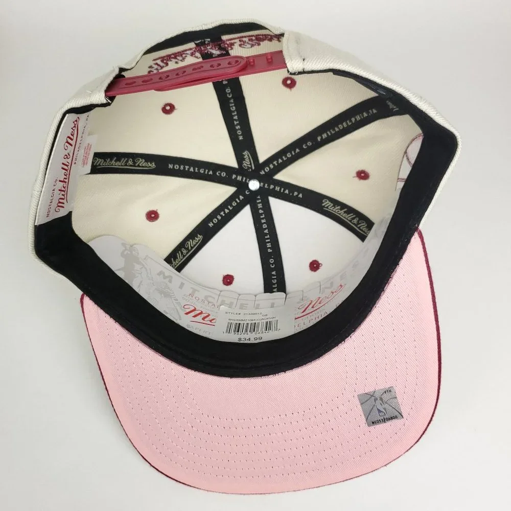 Utah Jazz Mitchell & Ness‎ NBA Snapback Hat 3D Logo Cream Maroon Pink NWT
